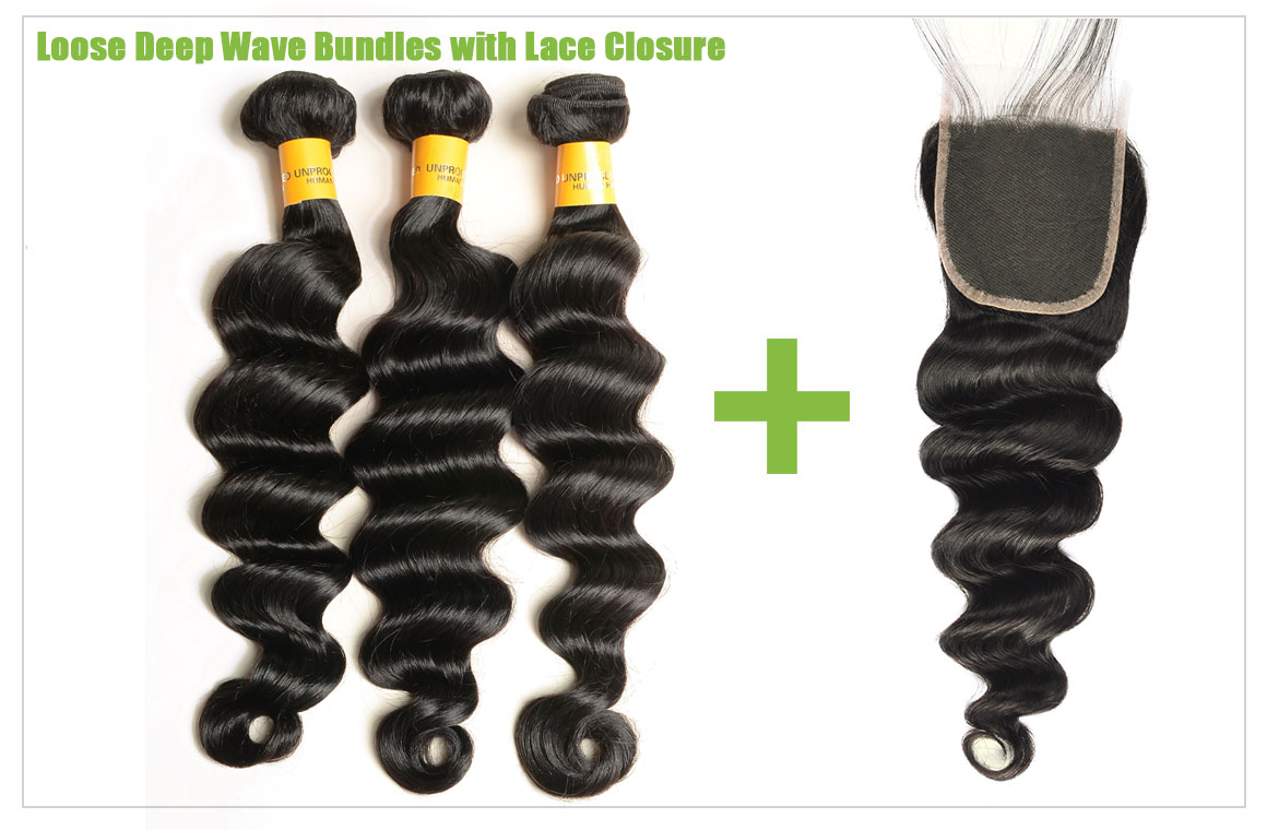 Ms Aloe Hair Raw Indian Virgin Hair 4 Bundles With Closure Loose Deep Wave 10A Human Hair Weave Bundles With Closure 6 loose deep wave hair bundles with lace closure
