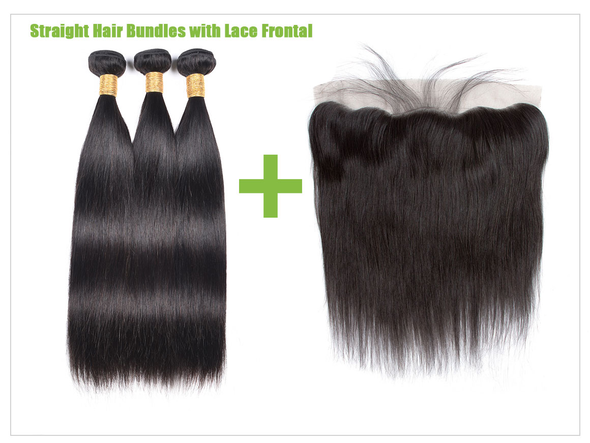 Peruvian Straight Hair 3 Bundles with Frontal 13x4 Lace Frontal Closure with Bundles Straight Virgin Human Hair Weave with Frontal Natural Color 7 straight hair bundles with lace frontal