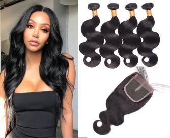 Brazilian Body Wave Hair 4 Bundles With Lace Closure