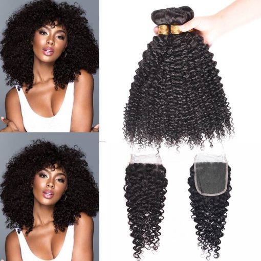 Brazilian Curly Weave Hair 3 Bundles With Closure