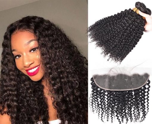 Brazilian Curly Weave Virgin Human Hair 3 Bundles With Frontal