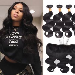 Peruvian Body Wave Hair 4 Bundles With Lace Frontal Virgin Human Hair