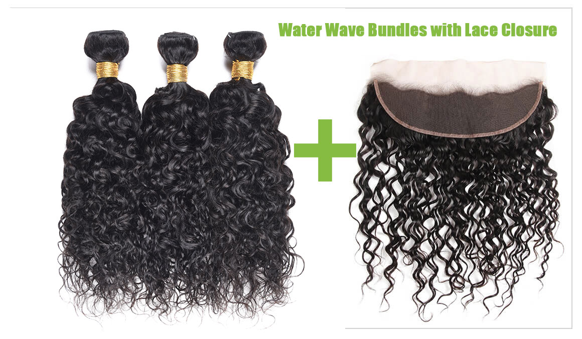 Brazilian Hair Water Wave 4 Bundles With Lace Frontal Closure Wet and Wavy Human Hair 4 Bundles With 13*4 Closure Unprocessed Virgin Hair Bundle Deals 6 Water Wave Bundles With Lace Frontal