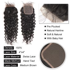 Brazilian Hair Water Wave 3 Bundles With Lace Closure Wet and Wavy Human Hair 3 Bundles With 4*4 Closure Unprocessed Virgin Hair Bundle Deals No Shedding Weave Extensions 11 Water Wave Hair Lace Closure 5