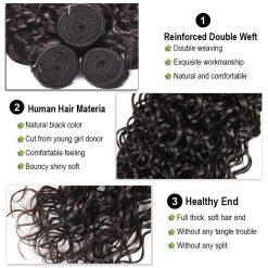 Brazilian Hair Water Wave 3 Bundles With Lace Closure Wet and Wavy Human Hair 3 Bundles With 4*4 Closure Unprocessed Virgin Hair Bundle Deals No Shedding Weave Extensions 9 Water Wave Hair Weave Bundles 3