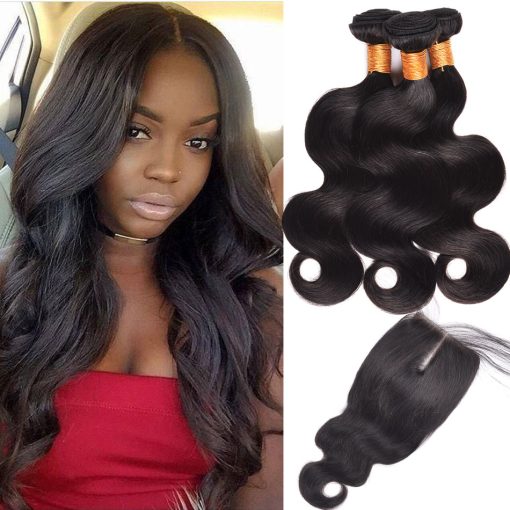 Indian Body Wave Hair 3 Bundles With Lace Closure