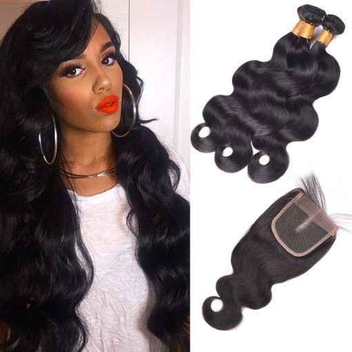 Indian Body Wave Hair 4 Bundles With Lace Closure