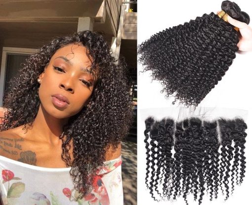 Indian Curly Weave Virgin Human Hair 3 Bundles With Front