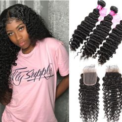 Indian Deep Wave Hair 3 Bundles With Closure