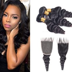 Indian Loose Wave Hair 3 Bundles Virgin Human Hair With Closure