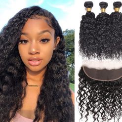 Indian Water Wave Hair 3 Bundles With Lace Frontal Closure Deals