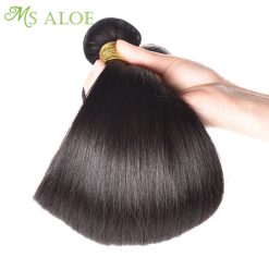 Ms Aloe 10A Grade Straight Hair 4 Bundles with 13×4 Lace Frontal Brazilian Straight Human Hair Weave 4 Bundles with Ear to Ear Lace Frontal 9 Straight Hair Bundles
