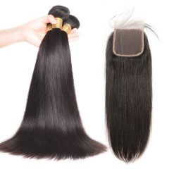 Straight Hair Bundles With Human Hair Lace Closure