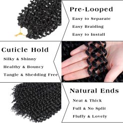 Ms Aloe 6Packs Passion Twist Hair 18inch Black Water Wave Crochet Hair Pre-Looped Long Bohemian Curly Synthetic Braiding Hair Extensions 22Strands/Pack(1B#,480g/Lot) 9 Passion Twist Hair 18inch Black Water Wave Crochet Hair