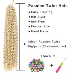 Ms Aloe 6Packs Passion Twist Hair Blonde Water Wave Crochet Braids Hair 18inch Pre-Looped Soft Long Bohemian Curly Passion Twist Braiding Hair Extensions 22Strands/Pack(613#,480g/Lot) 9 Passion Twist Hair Blonde Water Wave