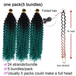 5Pack Marlybob Water Wave Crochet Curly Hair 100g/pack Jerry Curly Crochet Braids Ombre Green Kinky Curly Synthetic Twist Braiding Hair for Black Women(1B/Green) 9 Synthetic Twist Braiding 1b Green
