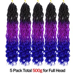 Wavy Faux Locs Crochet Hair 5Packs Ombre Purple Blue Faux Locs with Curly Ends Pre Looped Goddess Locs Crochet Hair for Black Women (20inch,1B/Purple/Blue#) 9 Faux Locs Crochet Hair