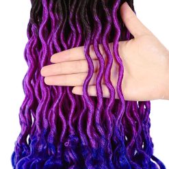 Wavy Faux Locs Crochet Hair 5Packs Ombre Purple Blue Faux Locs with Curly Ends Pre Looped Goddess Locs Crochet Hair for Black Women (20inch,1B/Purple/Blue#) 11 Faux Locs Crochet Hair
