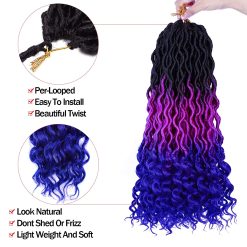 Wavy Faux Locs Crochet Hair 5Packs Ombre Purple Blue Faux Locs with Curly Ends Pre Looped Goddess Locs Crochet Hair for Black Women (20inch,1B/Purple/Blue#) 10 Faux Locs Crochet Hair