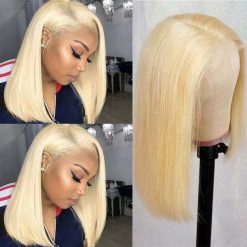 613 Honey Blonde Bob Wig 13x4 Transparent Lace Frontal Human Hair Wigs 7 613 blonde Straight bob wig 2