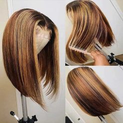 Highlight Bob Wig 13x4 Transparent Lace Front Human Hair Wigs Straight Hair 5 Highlight Bob Wig