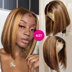 Highlight Bob Wig 13x4 Transparent Lace Front Human Hair Wigs Straight Hair 4 Highlight Bob Wig