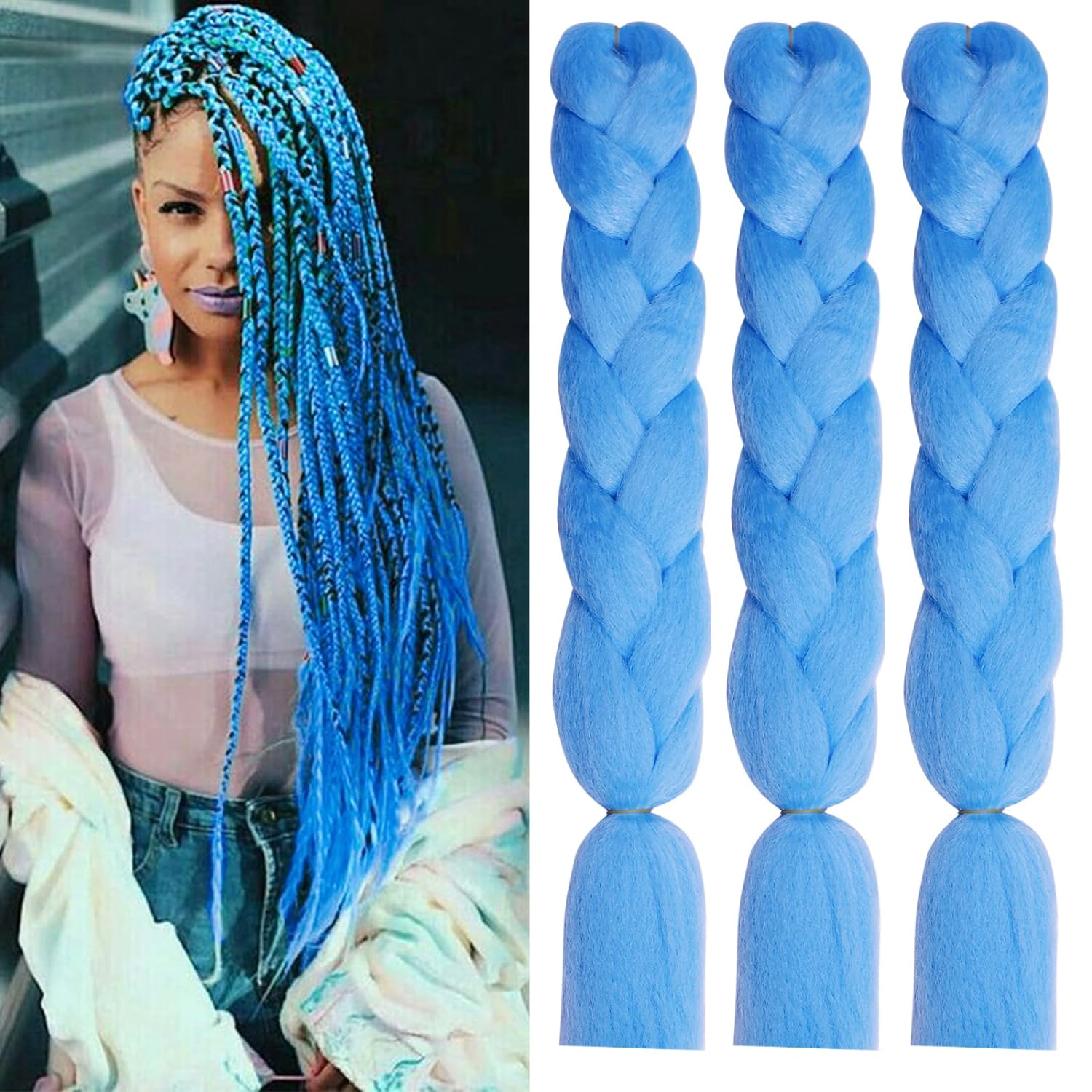 Light Blue Braiding Hair Shining Braiding Hair Kanekalon Luminous