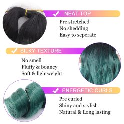 French Curly Braiding Hair Long Pre Stretched Bouncy Braiding Hair 22inch Loose Wavy Braiding Hair Green Ombre Spanish Curly Braids Hair for Black Women 4Pack 150g/pack, 1B/Green 16 French Curly Braiding Hair