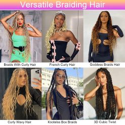 French Curly Braiding Hair Long Pre Stretched Bouncy Braiding Hair 22inch Loose Wavy Braiding Hair Green Ombre Spanish Curly Braids Hair for Black Women 4Pack 150g/pack, 1B/Green 27 French Curly Braiding Hair