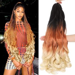 French Curly Braiding Hair Long Pre Stretched Bouncy Braiding Hair 22inch Loose Wavy Braiding Hair Green Ombre Spanish Curly Braids Hair for Black Women 4Pack 150g/pack, 1B/Green 18 French Curly Braiding Hair