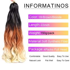 French Curly Braiding Hair Long Pre Stretched Bouncy Braiding Hair 22inch Loose Wavy Braiding Hair Green Ombre Spanish Curly Braids Hair for Black Women 4Pack 150g/pack, 1B/Green 21 French Curly Braiding Hair 8