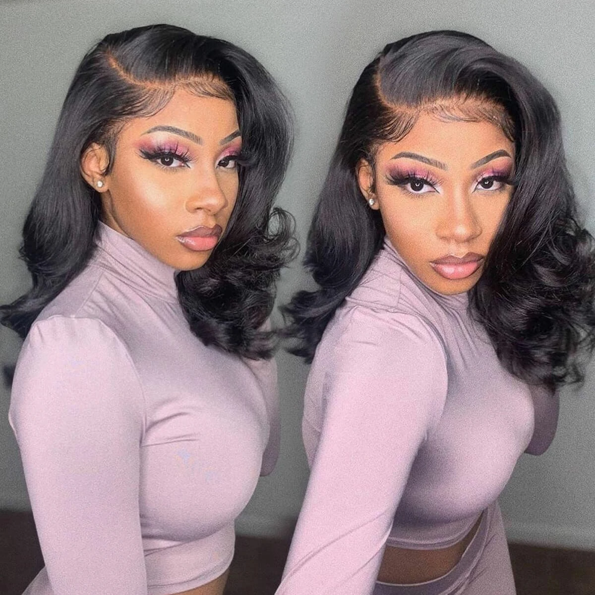 Body Wave HD Lace Frontal Wig Short Wavy Glueless Wig Pre-bleached Knots 180% Density Pre-plucked Hairline 24 Body Wave HD Lace Frontal Wig