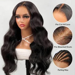Upgrade Pre-cut Lace Body Wave Wear & Go Glueless Wigs Pre-bleached Knots Clean Melted Hairline 180% Density 5×5 HD Lace Closure Wig 15 Body-Wave-Wear-&-Go-Glueless-Wigs-8