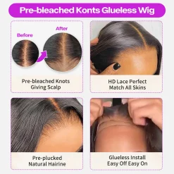 Pre-bleached Knots Straight HD Lace Frontal Wig 180% Density 6×5 Pre-cut Lace Wear & Go Glueless Wig 21 Straight HD Lace Frontal Wig