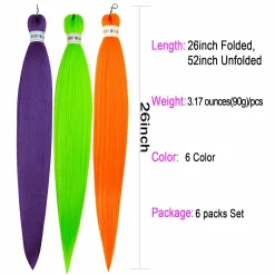 Colored Braiding Hair Pre Stretched Knotless Braiding Hair Colorful Prestretched Braiding Hair Soft As Human Hair Hot Water Setting Pre Stretched Braiding Hair,26inch 6pack 8 Colored Braiding Hair