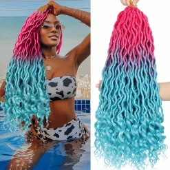 Home Page 34 Ms Aloe Curly Faux Locs Crochet Hair 5Pack (120 Strands) Pink Lake Blue Ombre Wavy Faux Locs with Curly Ends Pre Looped Goddess Locs Crochet Hair for Black Women (20inch,Pink/Lake Blue)