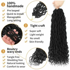Goddess Locs Crochet Hair 20 Inch 5 Packs Faux Locs Crochet Hair Pre Looped Crochet Hair for Black Women Soft Faux Locs with Curly Ends(1B, 20 inch, 5 Pack) 8 Faux Locs Ms Aloe Hair