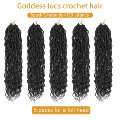 Goddess Locs Crochet Hair 20 Inch 5 Packs Faux Locs Crochet Hair Pre Looped Crochet Hair for Black Women Soft Faux Locs with Curly Ends(1B, 20 inch, 5 Pack) 9 Faux Locs Ms Aloe Hair